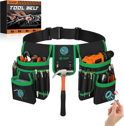 Magnetic Tool Belt for Men, 26 Pockets Heavy Duty Tool Pouch, Magnet Holster Nail Utility Toolbelt Detachable Adjustable Waist Holder for Handyman Contractor Mechanic Plumber Roofer Dad Gift -Green