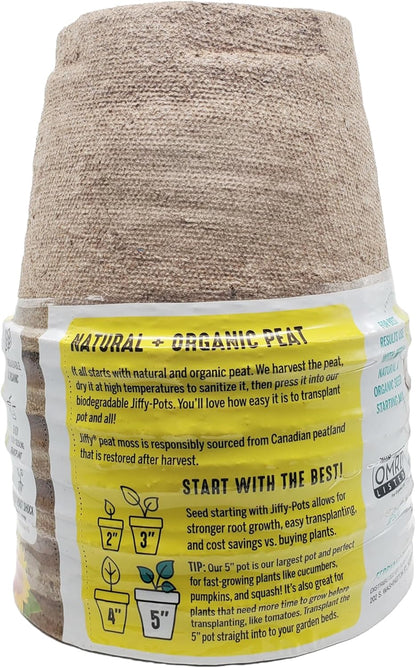 Jiffy Organic Seed Starting 5" Biodegradable Peat Pots (24 Pots)