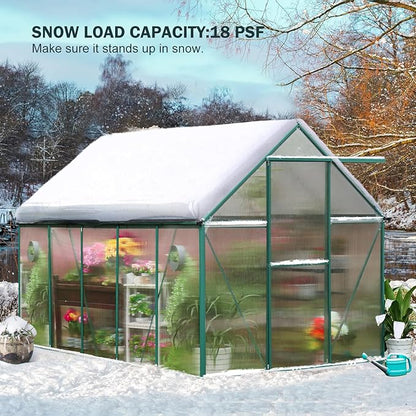 CDCASA 10.2x6.2 FT Greenhouse, Polycarbonate Greenhouses Heavy Duty Aluminum Greenhouse for Outdoors w/ Lockable Doors & 2 Vent Window Walk-in Green House Sunroom for Outside Backyard, Green