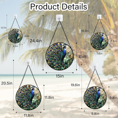 Stained Glass Window Hanging, Blue Green Peacock Decor Suncatcher for Door Garden Home Decoration Bird Sun Catchers Christmas Mother's Day Birthday Gifts for Women Men Mom Nana Friend 6.3 in