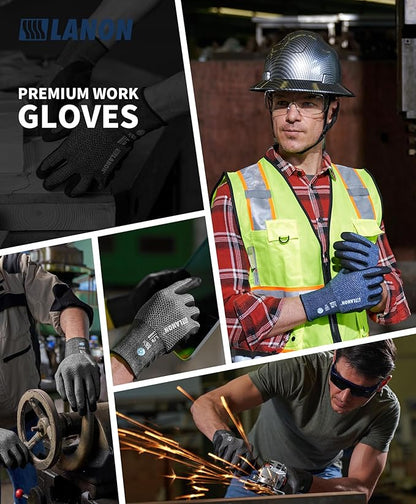 LANON Gardening Gloves for Men Women, 2 Pairs Nitrile Coated Garden Gloves with Grip, Breathable B.COMB AIR Technique, Dusty Olive & Bluebird, XLarge