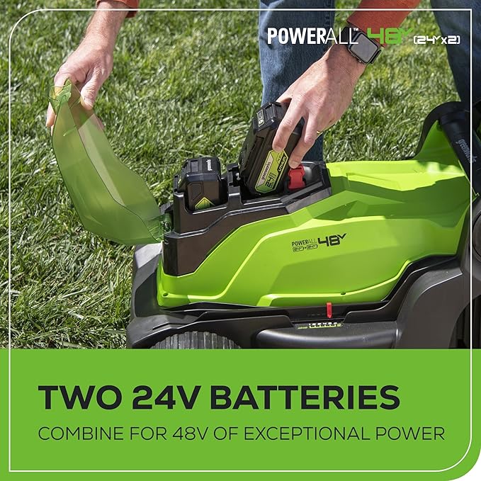 Greenworks 48V (24V x 2) 17" Brushless Cordless Push Lawn Mower, Includes (2) 4.0Ah Batteries and Dual Port Rapid Charger((150+ Compatible Tools, 45Min Runtime)