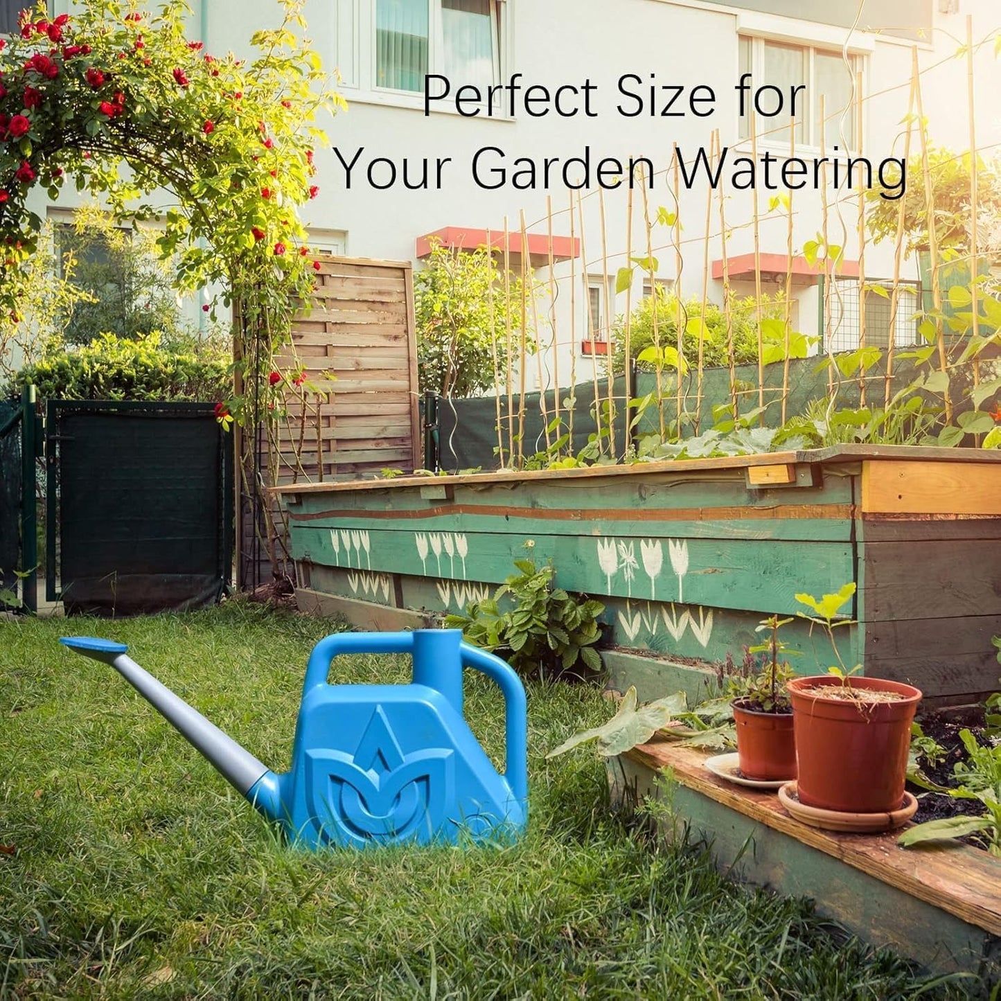 XXXFLOWER 1.5 Gallon Blue Watering Can Outdoor Garden Flower Plant, Lightweight 6 L Water Cans with Detachable Nozzle Watering Pot for Office House Garden