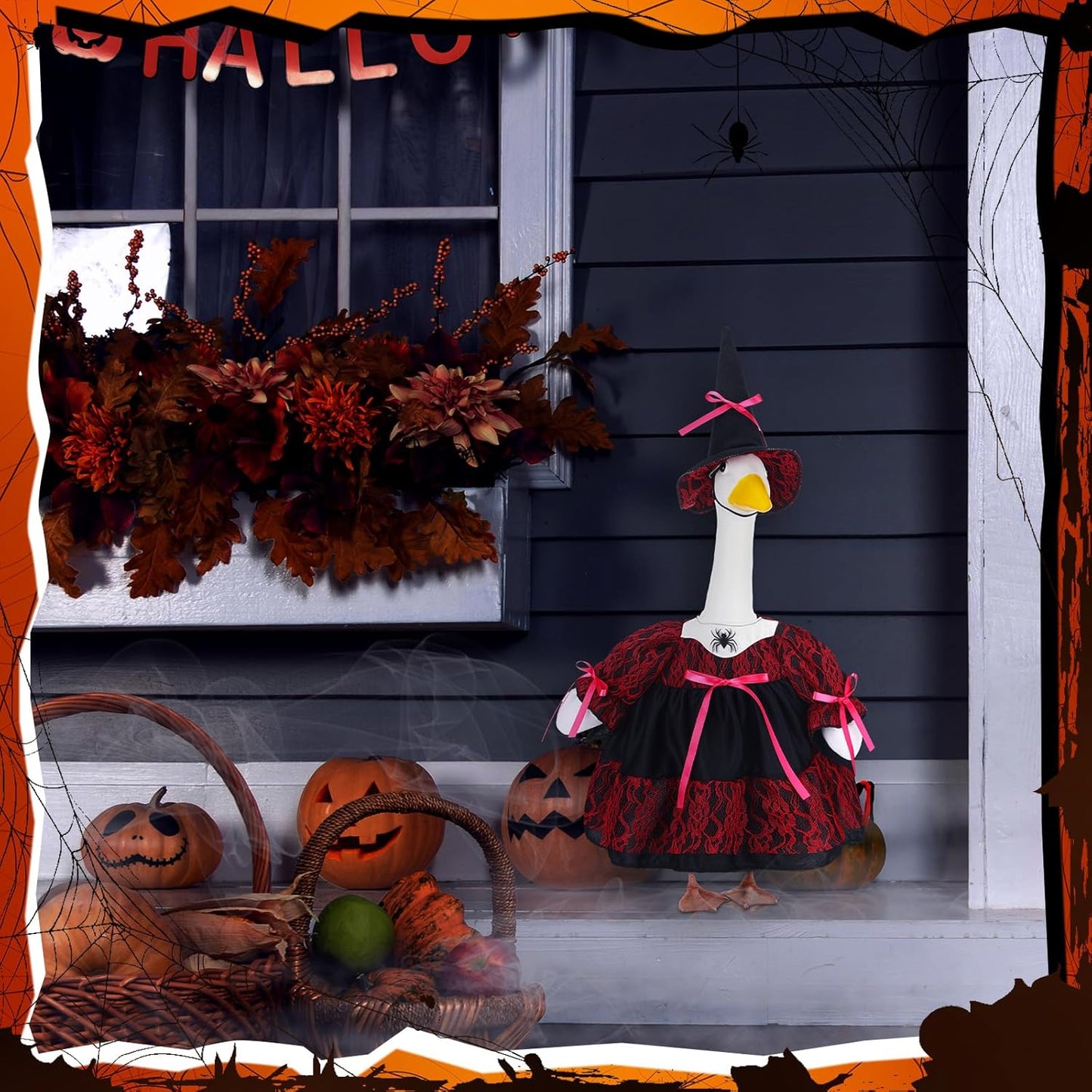 Suzile Halloween Porch Goose Outfit Witch Costume for 23" High Cement or Plastic Goose Clothes for Yard Lawn Outdoor Garden Patio Halloween Gothic Vampire Dress up Concrete Duck Statue Holiday Decor