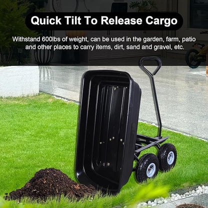 AAIN 600 Lbs Poly Garden Dump Cart,Camping Beach Wagon with 180° Rotating Handle and 10"Pneumatic Tires,Practical Heavy Duty Yard carts and Wagons,Quick Release Utility Wheel Barrow Trolley,Green A078