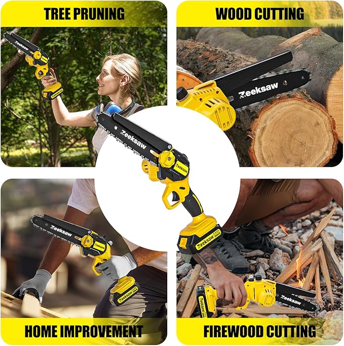 Mini Chain saw Cordless 8 inch Auto Oiler, Automatic Chain Tension, 21V MAX* Rechargeable Cordless Chainsaw with 2x2.0Ah Battery and Charger, Mini Chainsaw 8 inch Cordless Hand-Held Electric Chain Saw