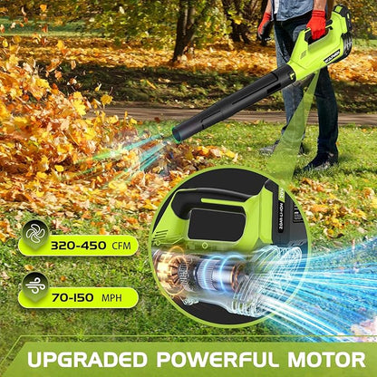 Leaf Blower, Electric Cordless Leaf Blower with 2 Batteries and Charger, 2 Speed Mode, Lightweight Leaf Blowers for Blowing Leaves, Lawn Care, Patio Cleaning and Dust