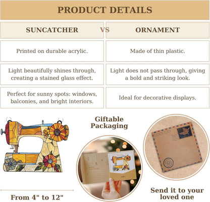 Sewing Machine Acrylic Suncatcher Stained Glass Effect Window Car Hanging Christmas Ornament Indoor Outdoor Decor Garden Sun Catcher Panel Gifts for Sewing Lover for Women Mom Grandma