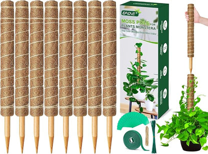 EAONE Moss Pole 168 Inch, 8 Pack 21" Monstera Plant Support for Climbing Potted Live Plants Indoor, Stackable Coco Coir Moss Sticks Monstera Stakes for Pothos Philodendron, with Garden Labels & Ties
