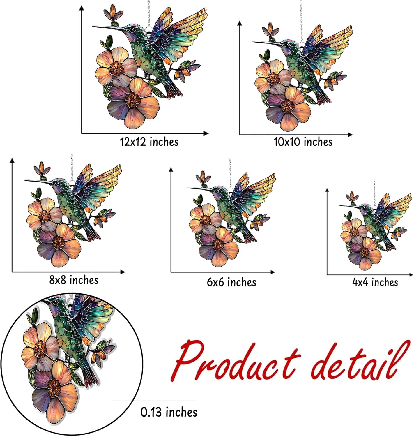 Hummingbird and Flower Acrylic Suncatcher Stained Glass Effect Window Car Hanging Christmas Ornament Outdoor Indoor Decor Garden Sun Catcher Panel for Bird Lover for Women Mom Grandma