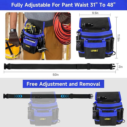 Tool Belt,Magnetic Tool Pouch,14-Pockets Tool Belts for Men,Detachable & Adjustable Tool Pouch belt for Electrician,Carpenter,Construction,Work Apron,Utility Belt,Black-Blue