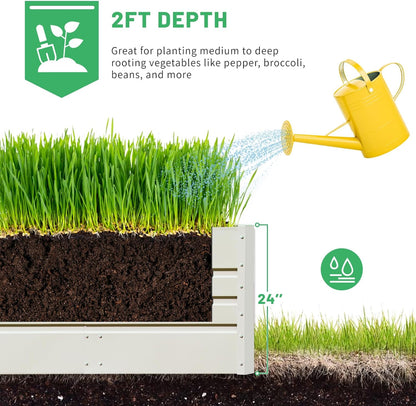 SnugNiture 4x2x2FT Raised Garden Bed Galvanized Planter Garden Boxes Outdoor, Deep Root Planter Raised Bed for Vegetables Flowers Herbs,Beige White