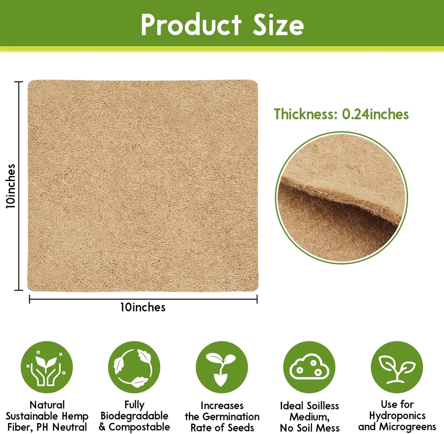 Legigo 12 Pack Jute Plant Grow Mat for Microgreens- 10" X 10" Hydroponic Grow Pads for 1010 Growing Trays, Hemp Fiber Mats Sprouting Pads Microgreens Growing Kit for Indoor Organic Wheatgrass Sprouts