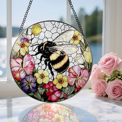 Stained Glass Window Hanging, 8 Inch Bee Stained Glass Ornament, Suncatchers for Windows Hanging, Window Decor, Gift for Garden Lover, Teacher Gift, Holiday, Birthday Gifts for Women Mom and Grandma