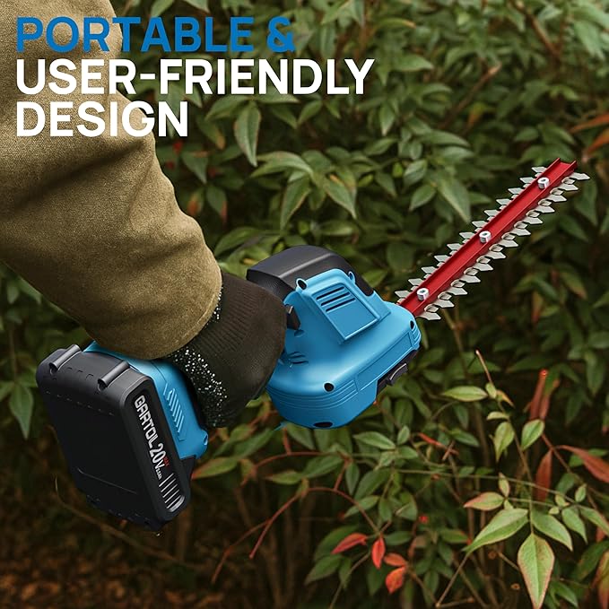 GARTOL Hedge Trimmer Cordless 2-in-1, 12'' Bush Trimmer & 20V Battery Powered Grass Shears with Battery & Charger, Lock, Fast Blade Change, Electric Hedge Shears Compatible with 18V Makita Batteries
