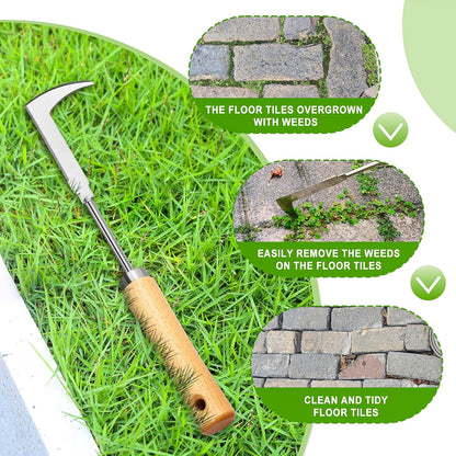 Moss Remover Brush Crack Weeder Tool Stainless Steel Crevice Weeder with 2 Brush Heads - Long Handle Weed Puller for Deck, Patio, Walkway, Driveway Crevice Cleaning Tool (Moss Remover Tool-2)