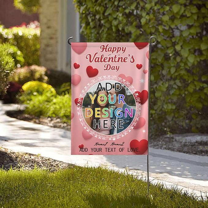 Custom Valentine Garden Flag for Outdoor Personalized Valentines Yard Flags Decor Customized Flag Add Your Own Picture Text House Lawn Banner Double Sided Home Wall Decoration 12.5x18 28x40