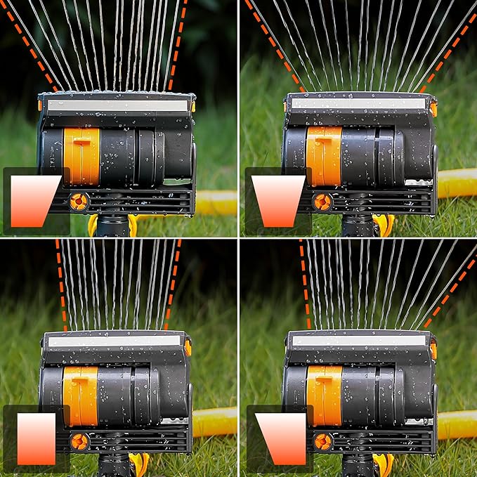Stationary Yard Sprinklers, Oscillating Garden Sprinkler, 4 Modes Adjustable Lawn Sprinklers for Yard Large Area with 16 Spray Streams, Water Filter (Ground Spikes)