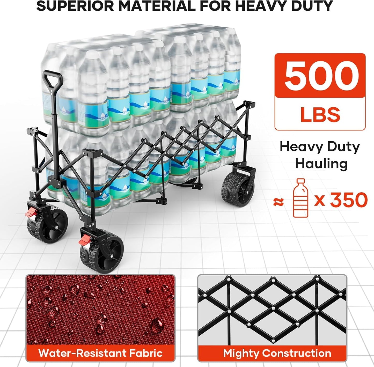 49" L Collapsible Foldable Extended Wagon with 500lbs Weight Capacity,300L Heavy Duty Beach Cart,Large Utility Wagon with Cup Holders,Cart for Sports,Outdoors,Grocery,Shopping (Rosepink)