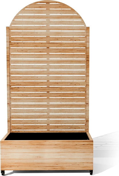 Raised Garden Bed with Arched Trellis and Wheels,73"x35"x16" Metal Raised Garden Bed,Acacia Finish Metal Planter with Climbing Trellis for Vines & Vegetables