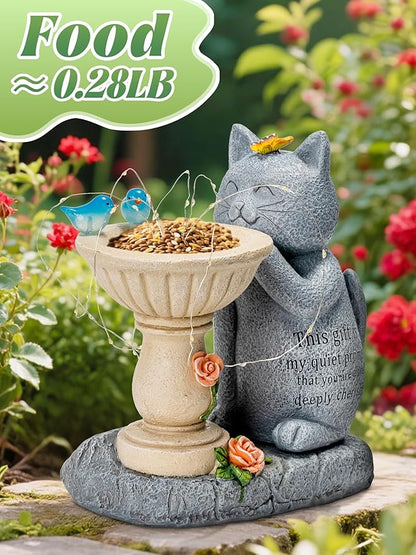 Garden Decor Cat Birdbath Statues, Solar Statues Decor with Butterfly Garden Decor for Home House, Yard Art Lawn, Ornaments, Porch Patio, Balcony - Birthday Gifts for Grandma Mom Women