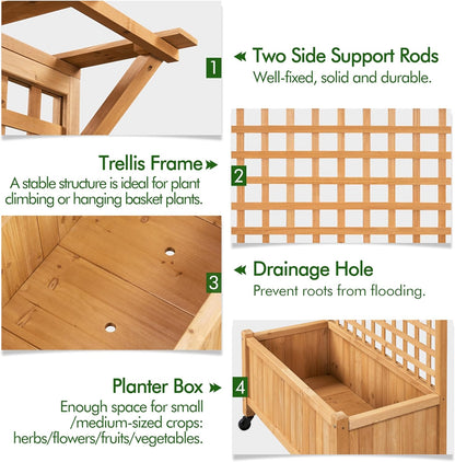 Yaheetech 72" H Horticulture Garden Planter with Trellis for Vine Climbing Plants Garden Box Outdoor w/Drainage Holes Raised Garden Bed Garden Planter Box for Flowers, Herbs Light Brown