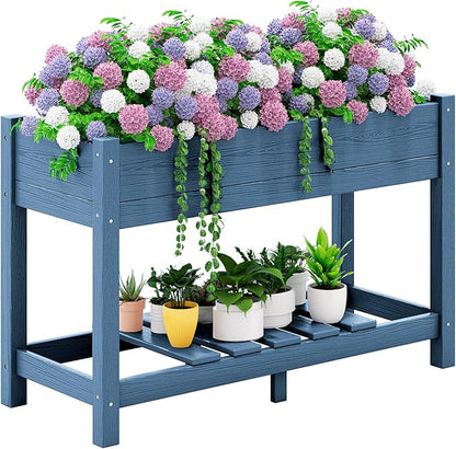 SERWALL Raised Garden Bed, HDPE Raised Bed for Gardening All Weather Use- Blue