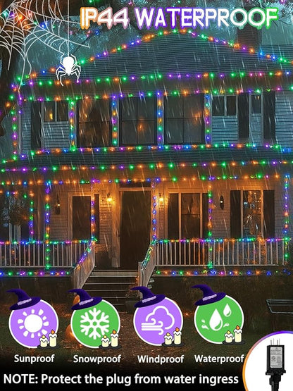 Smart LED Halloween String Lights with Remote & App 198FT 600LED, Waterproof RGB Dimmable Clear Wire Christmas Lights, Color Changing Christmas Tree Light Outdoor Indoor with Timer for Halloween Decor