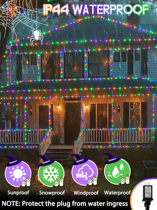 Smart LED Halloween String Lights with Remote & App 66FT 200LED, Waterproof RGB Dimmable Clear Wire Christmas Lights, Color Changing Christmas Tree Light Outdoor Indoor with Timer for Halloween Decor