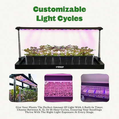 Epic Gardening Seed Starting Grow Light - Full-Spectrum LED with Adjustable Height & Integrated Tray for Indoor Seedlings | Energy-Efficient, Long-Lasting Light with Timer (Standard)