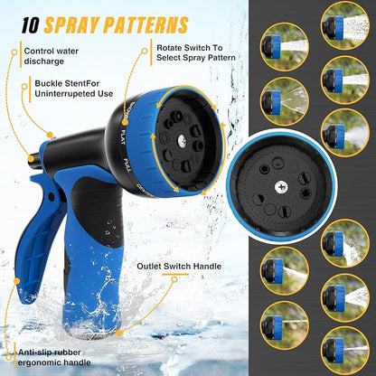 Lefree Garden Hose 100ft, Metal Garden Hose, Flexible Water Hose with 10-Function Nozzle, Stainless Steel Heavy Duty Hose, Crush Resistant, Leak Proof, No Kinks Garden Hoses for Yard, Outdoors, Rv