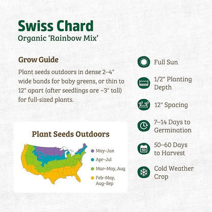 Back to The Roots 100% Organic Heirloom Seeds - Five Color Silverbeet Swiss Chard Value Pack (420mg Total)