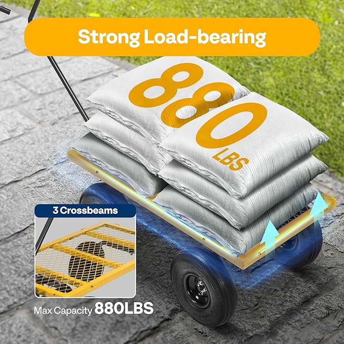 VIVOHOME Steel Garden Cart Heavy Duty 880 Lbs Capacity Folding Utility Wagon with Removable Sides and 10 inch Wheels (Yellow)