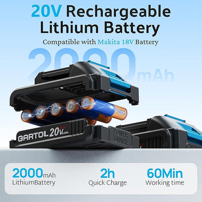 GARTOL Hedge Trimmer Cordless 2-in-1, 12'' Bush Trimmer & 20V Battery Powered Grass Shears with Battery & Charger, Lock, Fast Blade Change, Electric Hedge Shears Compatible with 18V Makita Batteries