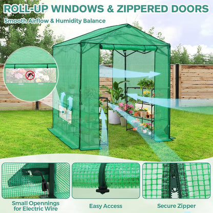 COOS BAY 6x6 FT Portable Walk-in Greenhouse, Pop up Outdoor Green House with Power Access Openings, Zippered Doors & Windows, Durable PE Cover, Green