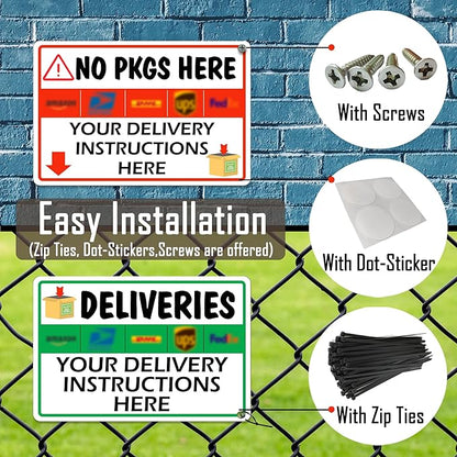 Custom Metal Delivery Sign for Packages, Waterproof Personalized Leave Packages Sign for Home, Leave Your Delivery Instruction on Signage (white, 12"x8")