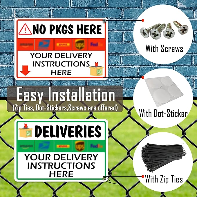 Custom Metal Delivery Sign for Packages, Waterproof Personalized Leave Packages Sign for Home, Leave Your Delivery Instruction on Signage (white, 10"x7")