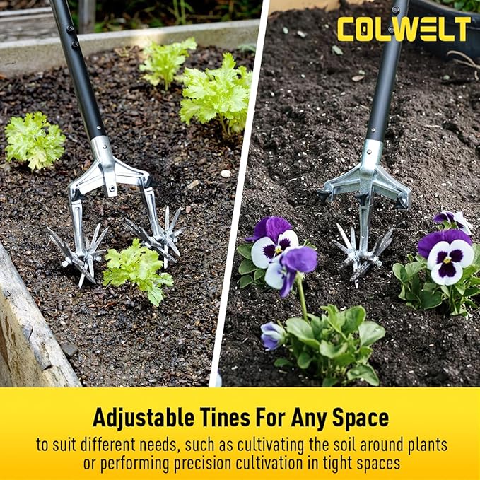 Colwelt Rotary Cultivator Garden Tool 61’’, Hand Tiller Garden Tool with Detachable Aluminum Tines, Cultivators for Gardening Soil or Reseeding Grass, Manual Cultivators & Tillers for Flowers Beds