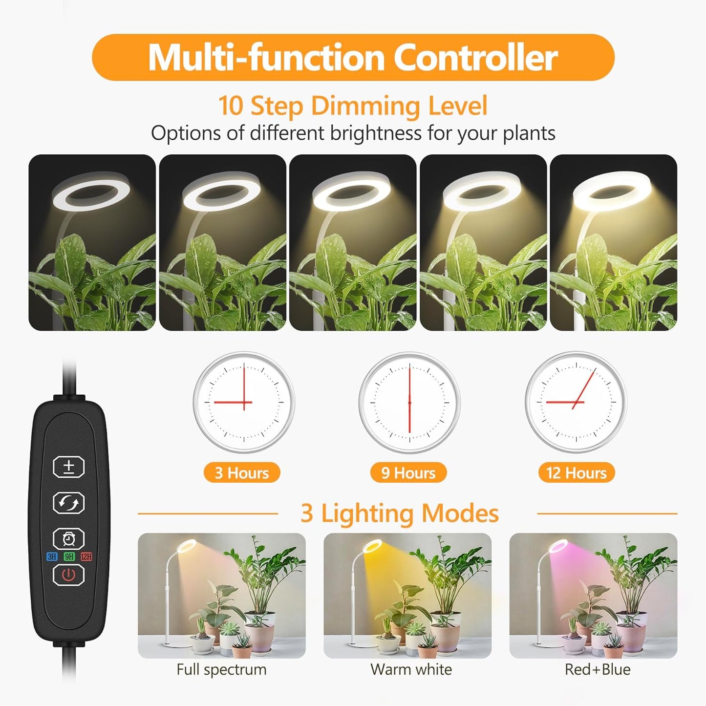 Desk Top Grow Lights for Indoor Plants,Full Spectrum Table Plant Light,24.2" Telescope Stand,UV LED Red Blue Halo Growing Lamp,Adjustable Gooseneck,Auto Timer,3 Lighting Modes,10-Level Dimmable