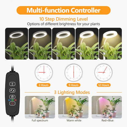 Desk Top Grow Lights for Indoor Plants,Full Spectrum Table Plant Light,24.2" Telescope Stand,UV LED Red Blue Halo Growing Lamp,Adjustable Gooseneck,Auto Timer,3 Lighting Modes,10-Level Dimmable