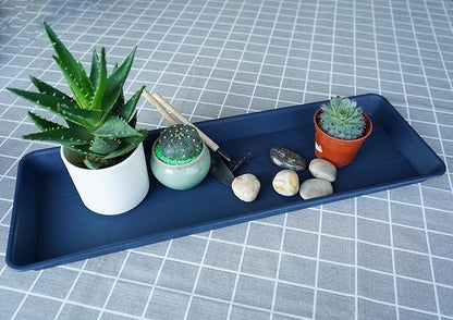 2 Pack Plastic Plant Trays - Rectangular 30 inch, Indoor/Outdoor Plant Water Drip Trays for Flower Pot Planter, Windowsill (8 X 30'', Blue)