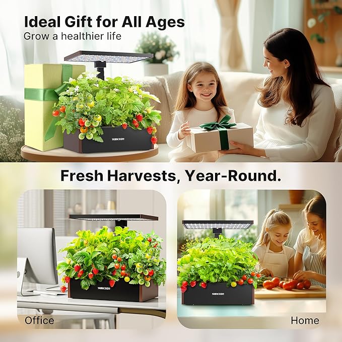 SUNCOZE Hydroponics Growing System Kit 20 Pods, Indoor Herb Garden with Grow Light 30W, 10L Large Water Tank with Adjustable Height to 25", Built-in Pump, Gardening Gifts, Black and Brown