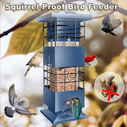 Squirrel Proof Bird Feeder, 3.5Lbs Large Capacity Metal Squirrel-Proof Bird Feeders for Outdoors Hanging, 4 Feeding Ports Wild Bird Feeders with Gravity Protection for Finch, Cardinal, Blue Jay