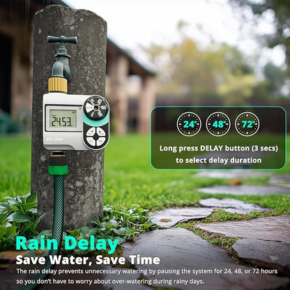 QUOBAS Sprinkler Timer, Programmable Hose Timers with Brass Inlet & Outlet, Water Timer for Garden Hose with Rain Delay/Automatic/Manual Watering System, Digital Drip Irrigation Timers for Yard, Lawn