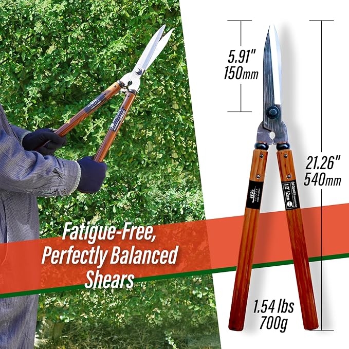 SUIZAN Hedge Shears 21.3" - Professional Japanese Garden Clippers for Precise Trimming Gardening Tools