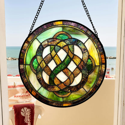 Stained Glass Window Hanging, Tiffany Abstract Totem Sun Catchers Colorful Glass Panel Bless Suncatcher Decor for Birthday for Women, Men, Wife, Aunt, and Mom14.9x14.9 in