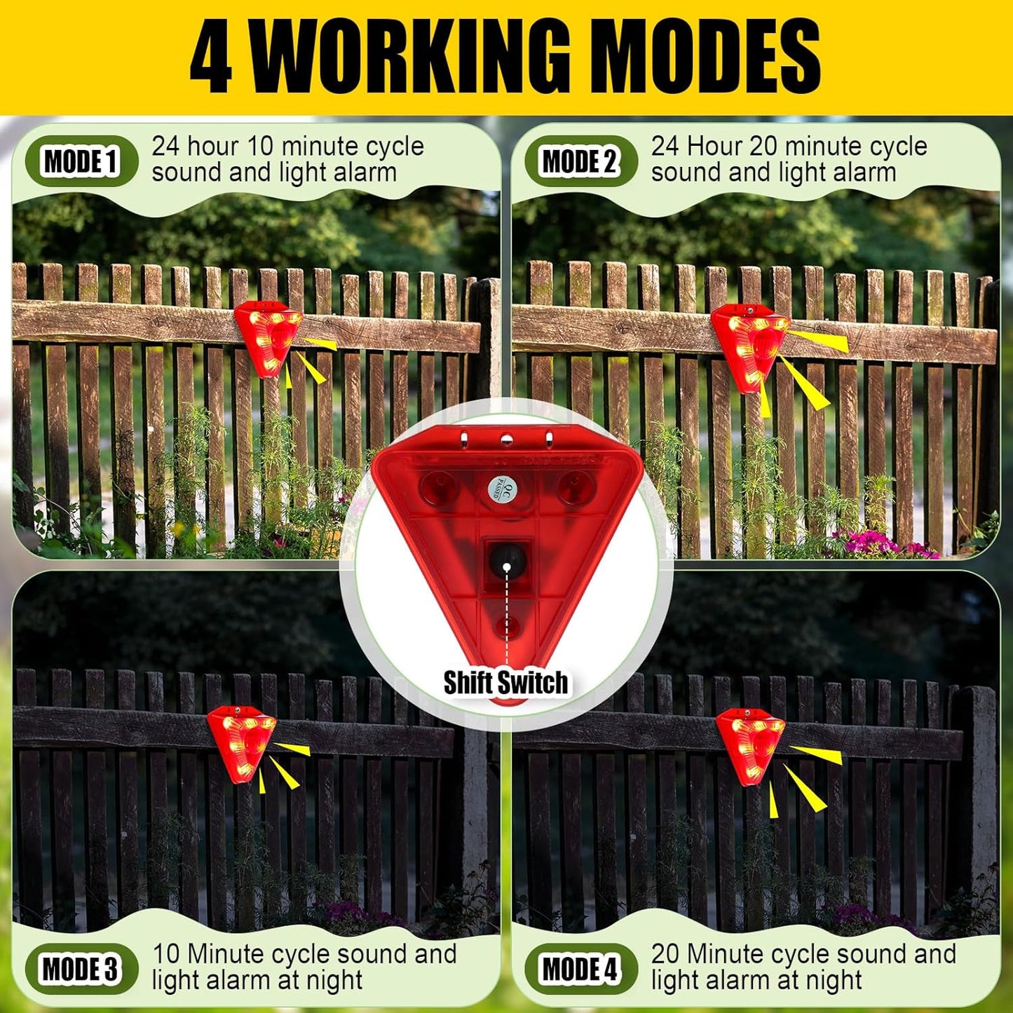 Qualirey 6 Pack Solar Animal Repeller Outdoor Alarm Deterrent Sound Dog Barking Alarm with Red Lights 130db Loud Noise Maker 4 Modes Deer Skunk Raccoon Repellent for Home Villa Yard Farm(Red)