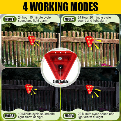 Qualirey 6 Pack Solar Animal Repeller Outdoor Alarm Deterrent Sound Dog Barking Alarm with Red Lights 130db Loud Noise Maker 4 Modes Deer Skunk Raccoon Repellent for Home Villa Yard Farm(Red)