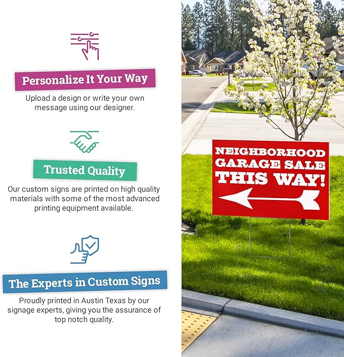 24x24" Double Sided Customizable Outdoor Yard Sign made from Corrugated Plastic with Metal "H" Stake, Easy to Design, Sign for Business, Garage or Yard Sale, Home, Office, (24" x 24")