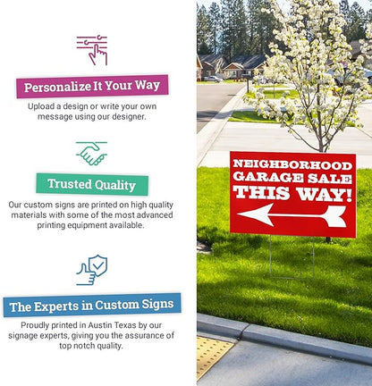 50 pack 12x18" Double Sided Customizable Outdoor Yard Sign made from Corrugated Plastic with Metal "H" Stake, Easy to Design, Sign for Business, Garage or Yard Sale, Home, Office, (12" x 18" - Qty 50)
